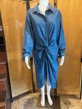 Fashion Nova Navy Blue Denim Shirt Dress